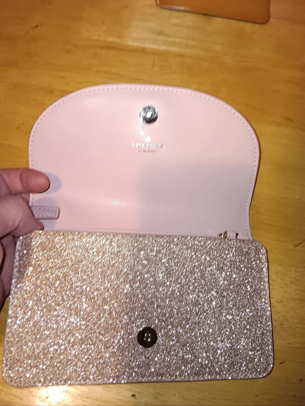 kate spade rose gold glitter wristlet With Box